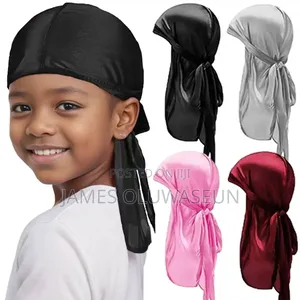 Children Long Tail Turban Available in Blue, Black, and Brown