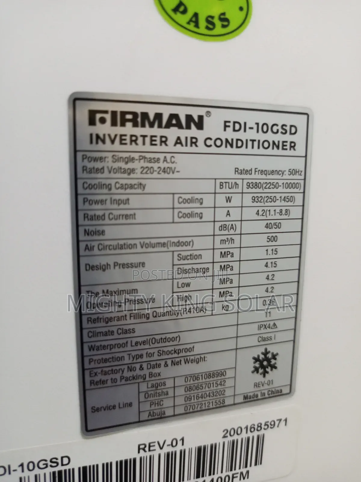 1.1 Hp Firman Pure Inverter Ac