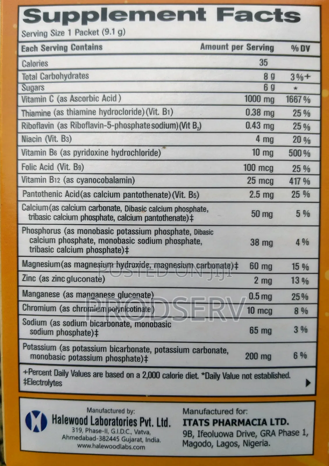 Prodservit C; Effervescent Powder; 1000mg Vit C, B-Co, Minerals