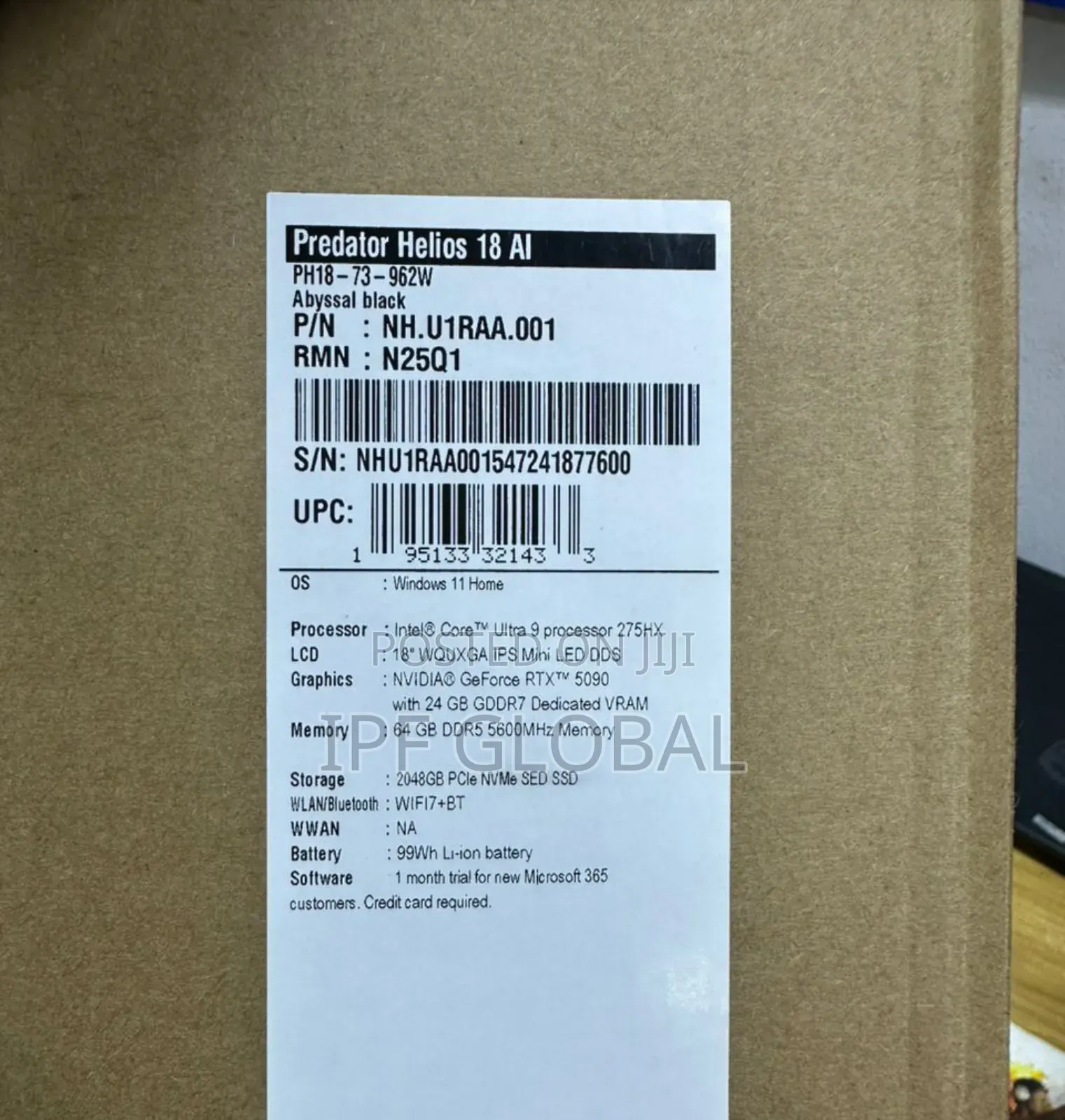 New Laptop Acer Predator Helios 18 AI 64GB Intel Core Ultra 9 SSD 1T