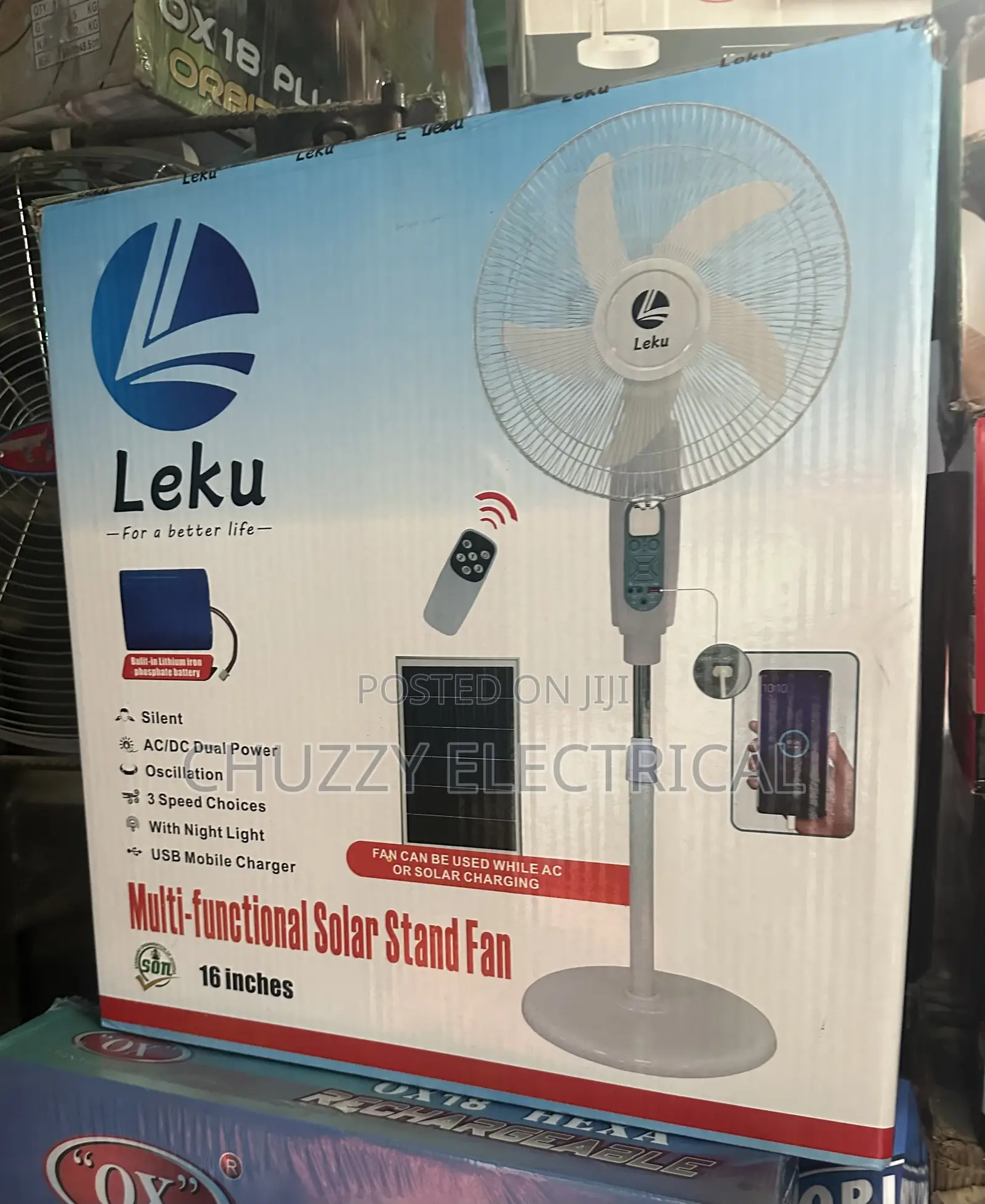 16" Multi-Functional Solar Stand Fan