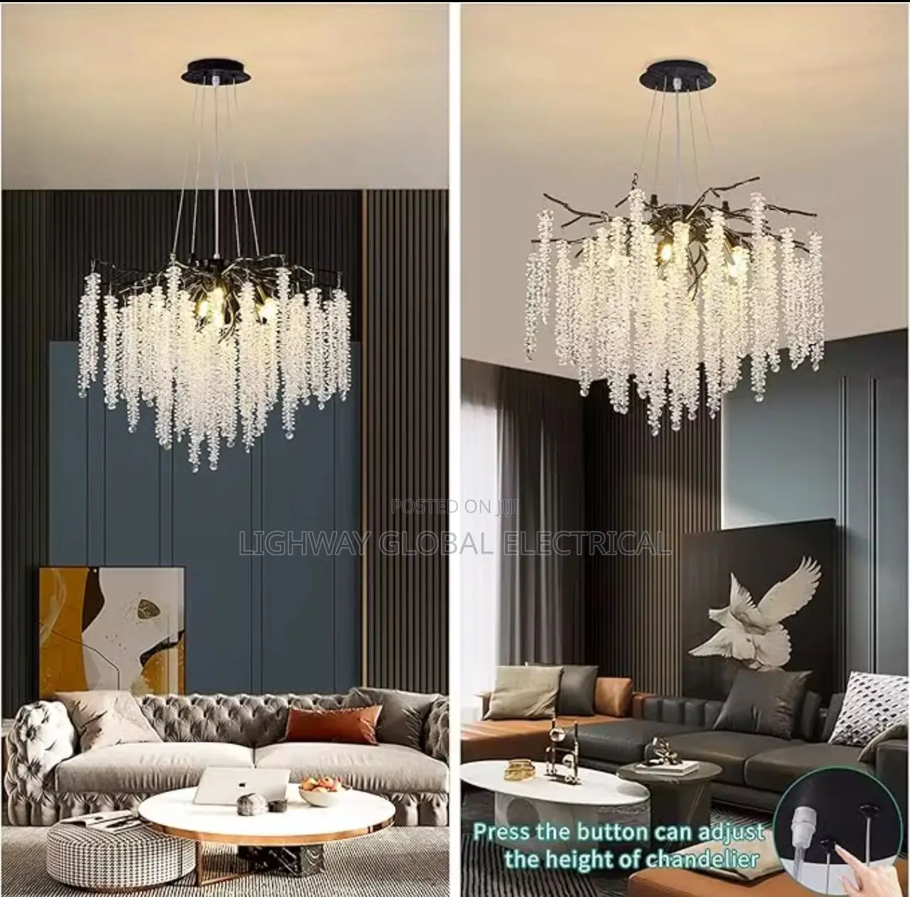 Black Round Crystal Tree Branch Chandelier