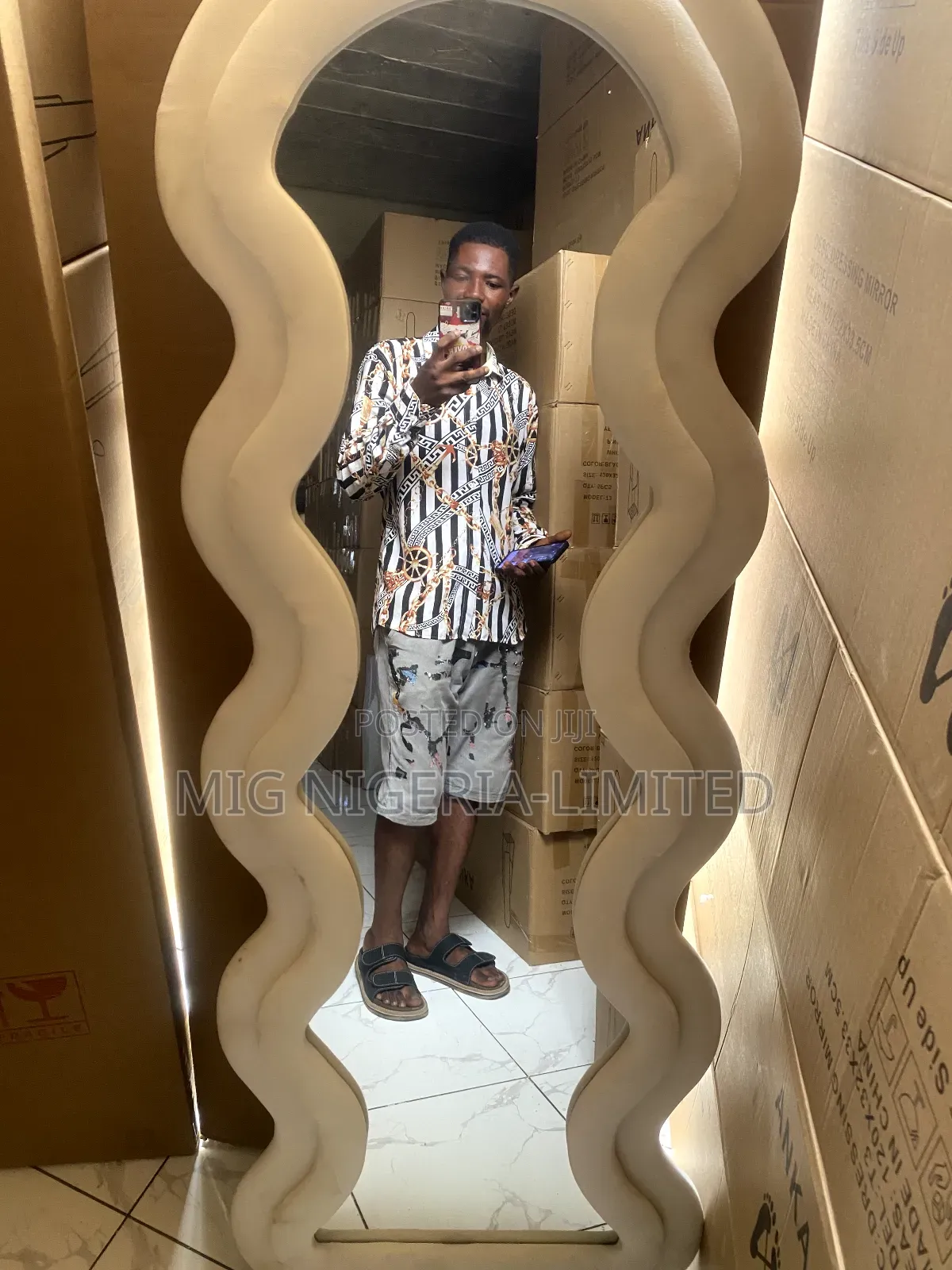 Full Length Floor Mirror, Irregular Wavy Wave Arched Design 60cmx160cm