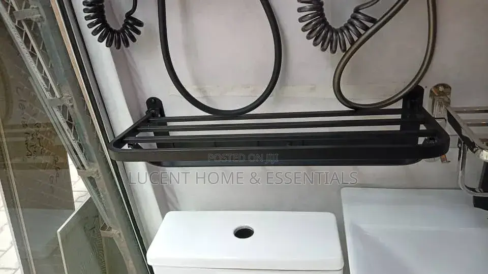 2-in-1 Matte Black Bathroom Towel Shelf / Foldable Organizer