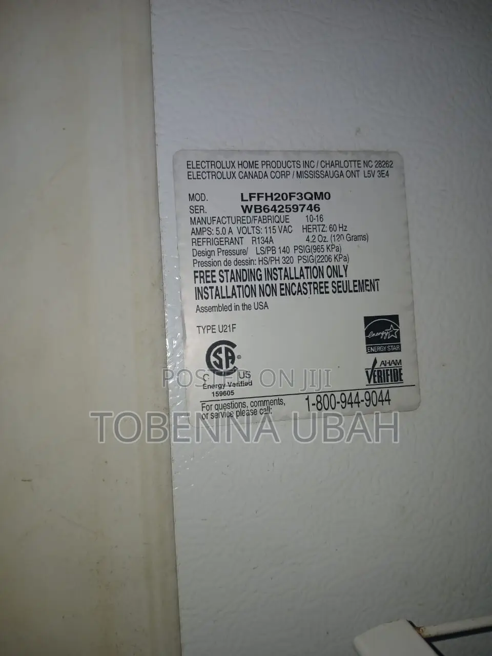 Frigidaire Upright Freezer 20.2 Cu Ft
