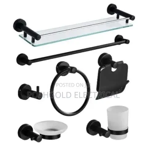 7-Piece Matte Black Bathroom Hardware Set