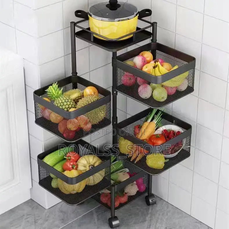 5-Tier Rotating Kitchen Storage Rack Kitchen Trolley