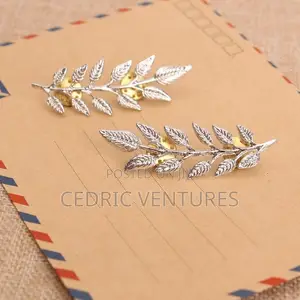 Vintage Wheat Leaf Branch Plated Neck Brooch Collar Pin - 1 Pair