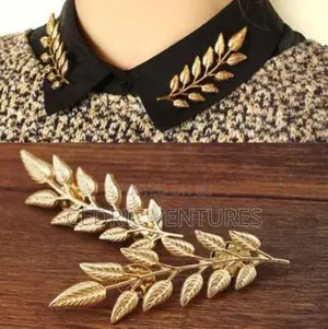 Vintage Wheat Leaf Branch Plated Neck Brooch Collar Pin - 1 Pair