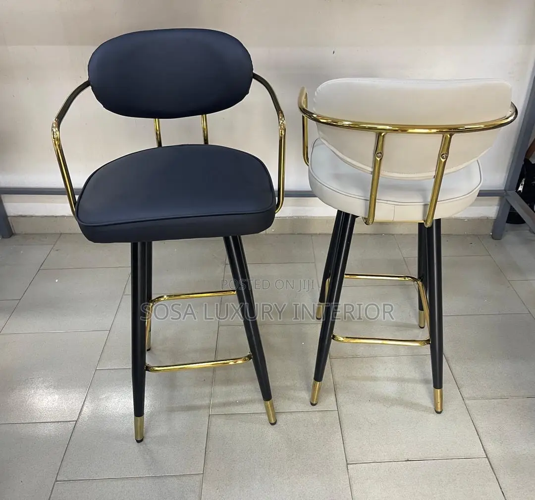 Modern Gold Trim Upholstered Bar Stools