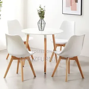 Luxury Dining Round Table + 4 Sitting Foam Chairs