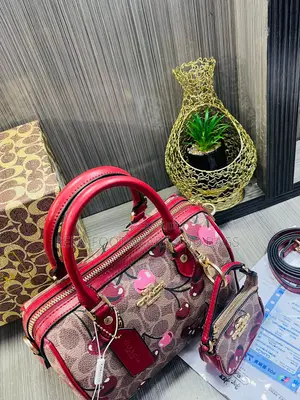 Coach Inspired Cherry Print 2in1 Handbag Set, Red and Black, Brand New