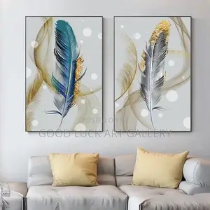 Art Street Blue Canvas Feather and Butterfly