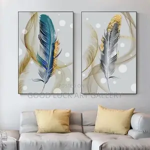Art Street Blue Canvas Feather and Butterfly