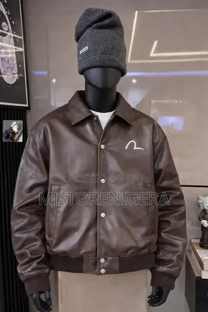 Evisu Seagull Embroidery Leather Varsity Jacket