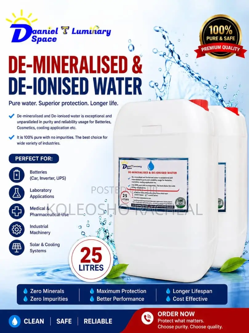 25 LTRS Distilled/Demineralized/Deionized Water