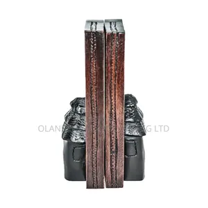 Wooden Hut Carved Bookends