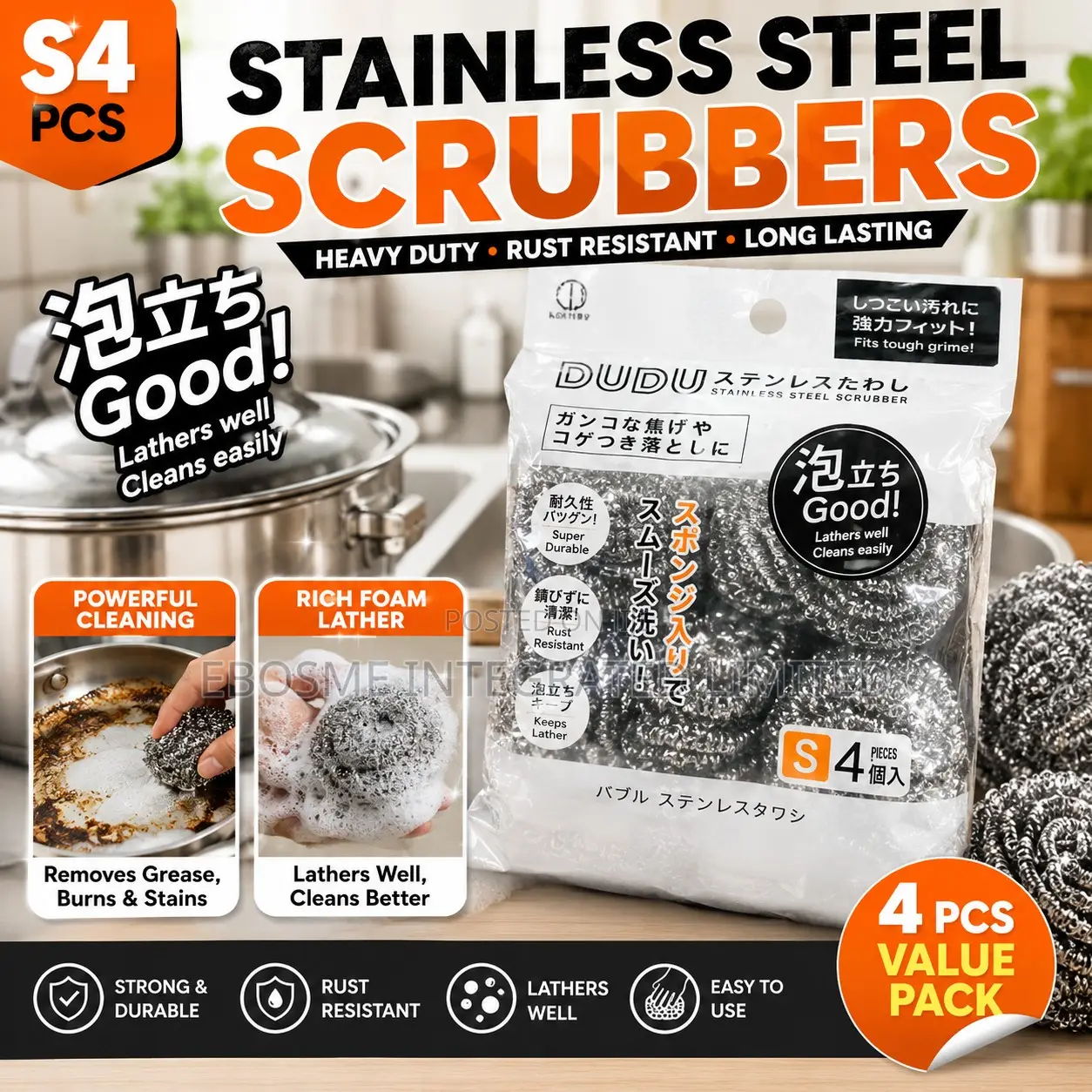 Stainless Steel Scourer With Sponge