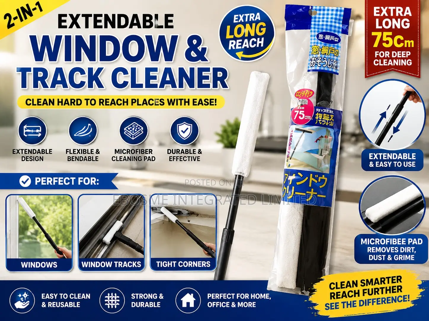 Extendable Window and Track Cleaner