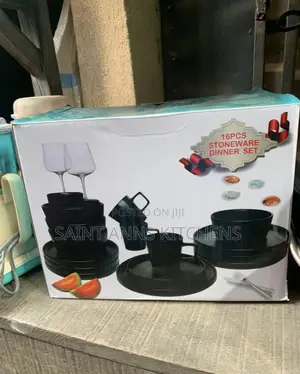 16-Piece Black Stoneware Dinner Set