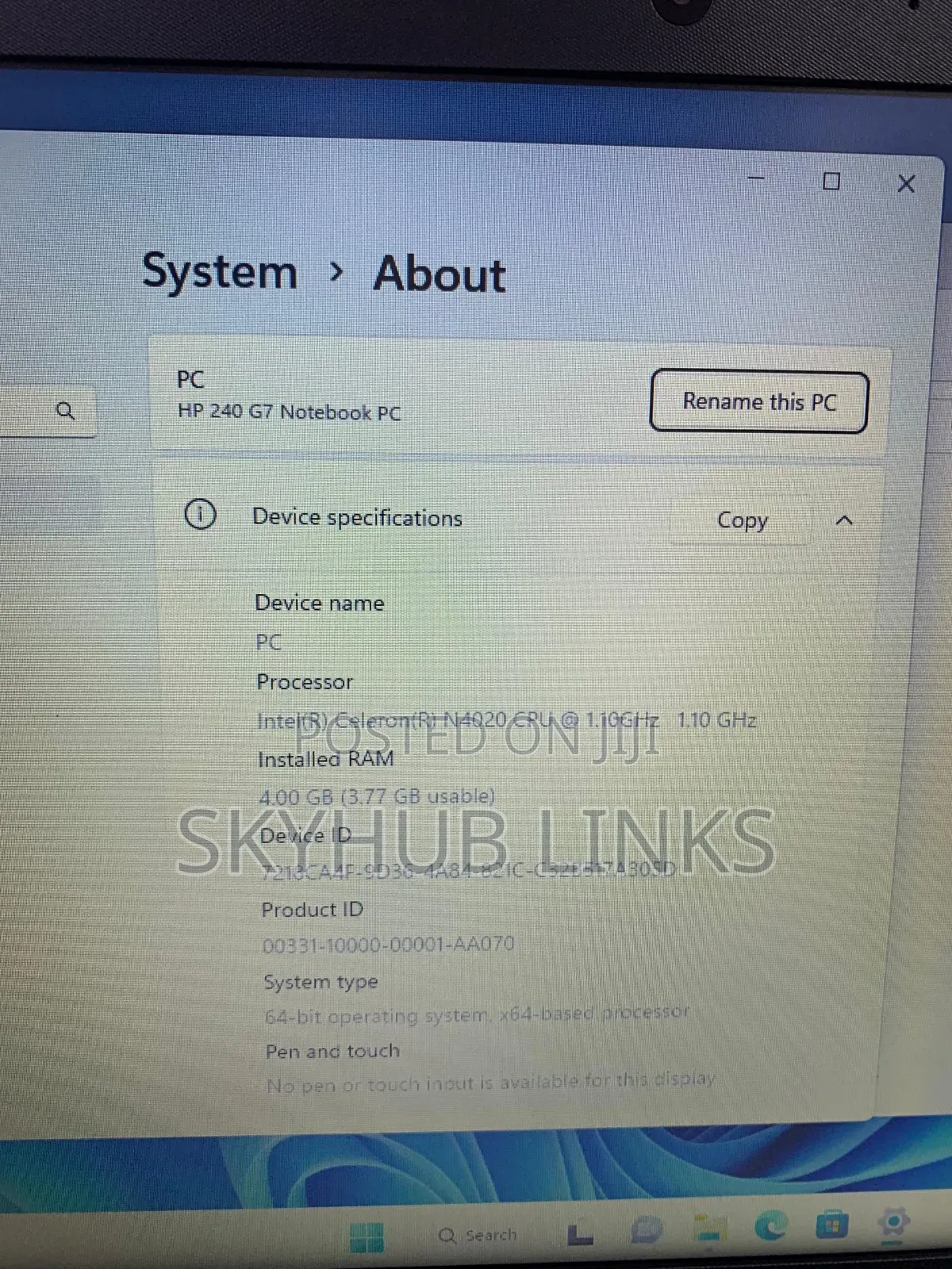 Laptop HP 240 G7 4GB Intel Celeron SSD 128GB