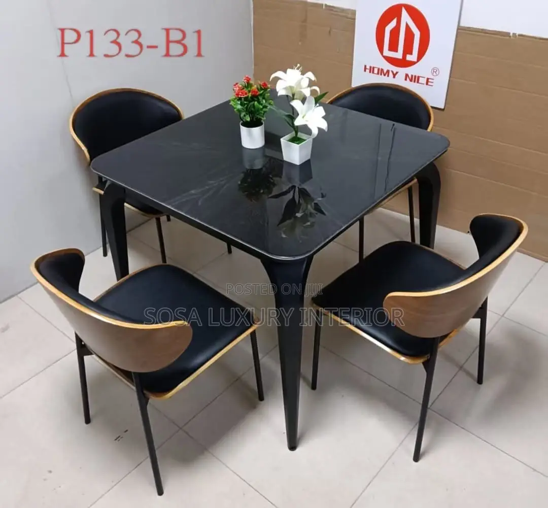 Modern Black Glass Dining Set (4 Seater)
