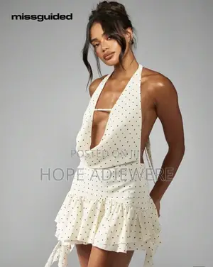 Missguided Polka Dot Halter Mini Dress Summer Chiffon Ba White / Xs