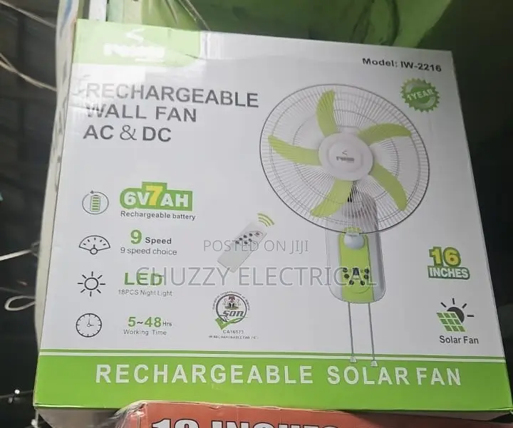 16" Rechargeable Solar Wall Fan