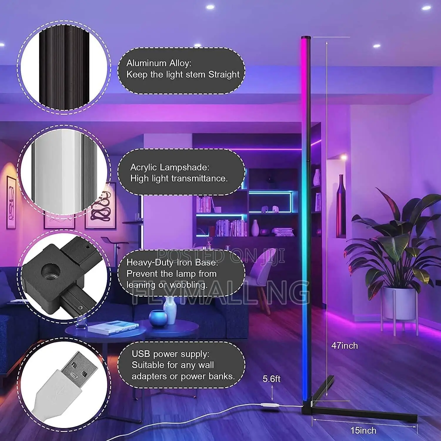 Smart RGB Led Floor Lamp Control App Remote Corner Color RGB 125