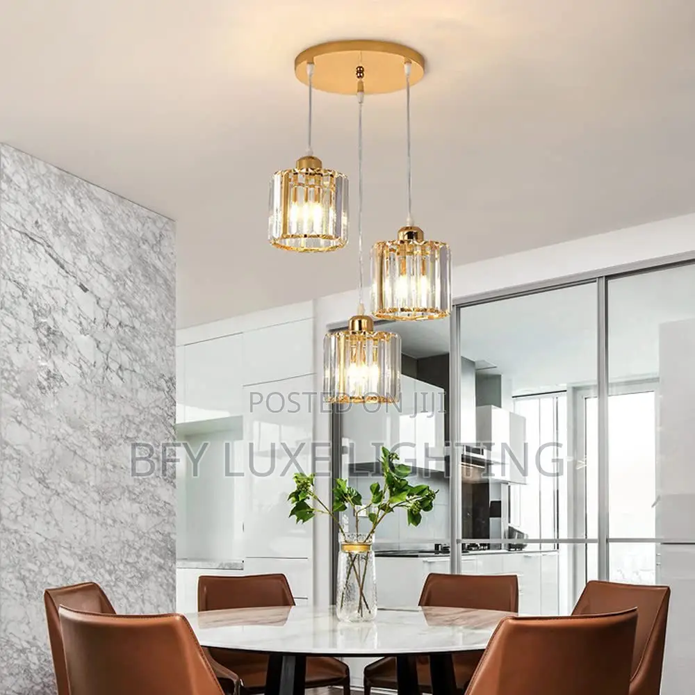 3 Drop Gold Crystal Pendant Light – Modern Hanging Ceiling Lamp