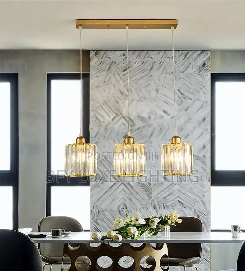 3 Drop Gold Crystal Pendant Light – Modern Hanging Ceiling Lamp