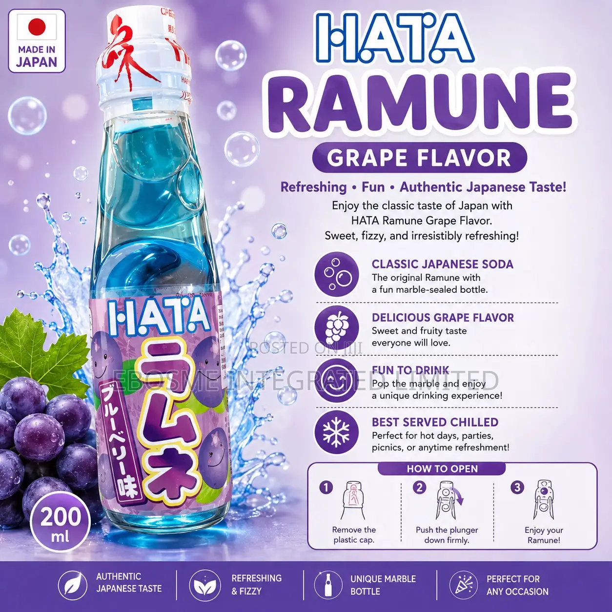 Hata Ramune Soda Drink Blueberry