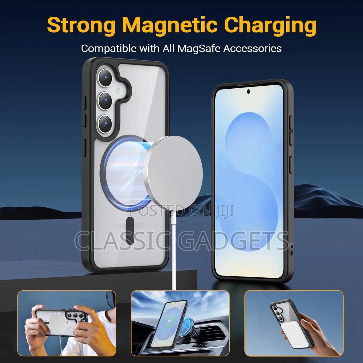 Transparent Black Tpu+Pc Magsafe Case for Samsung A57 /A37