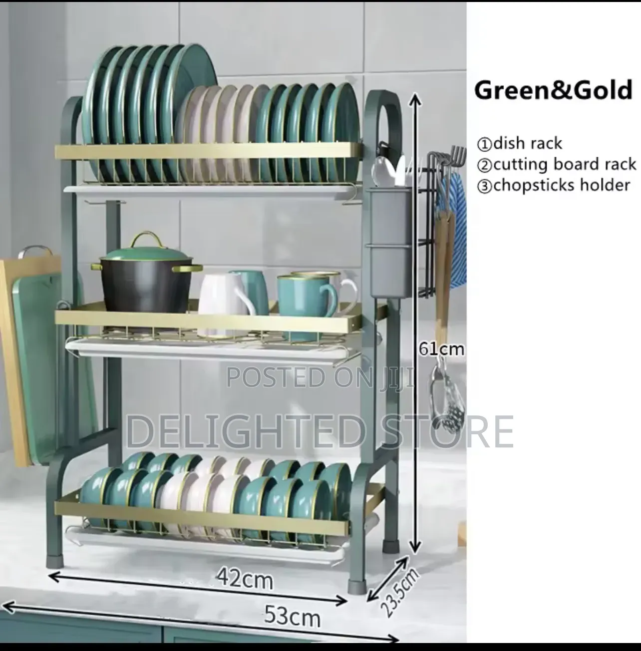 3 Layer Black and Gold Plate Rack