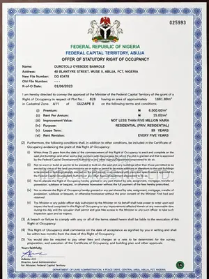 Direct Mandate: 1,881sqm Land In Guzape Ii Abuja