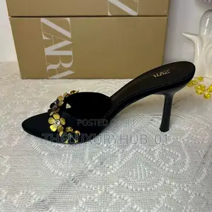 New Zara Black Gold Decorated Heels