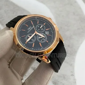 Iwc Chronograph Rose Gold Rubber Strap Watch