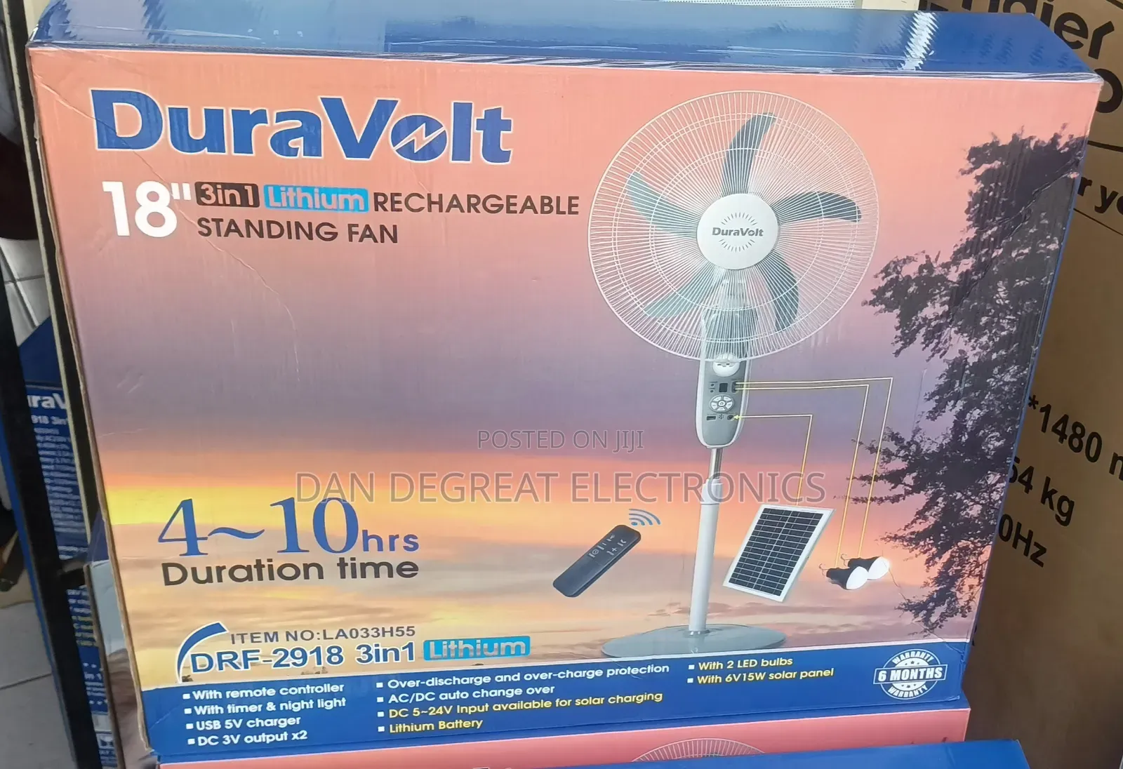 Duravolt 18" DRF-2918 3in1 Lithium Rechargeable Standing Fan