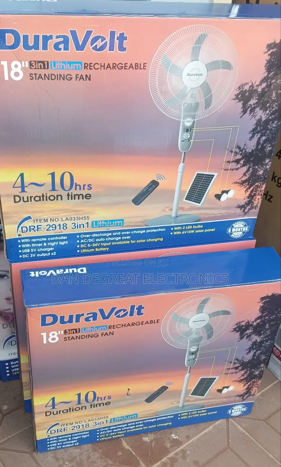 Duravolt 18" DRF-2918 3in1 Lithium Rechargeable Standing Fan