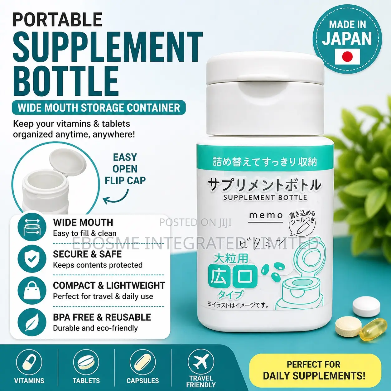 Portable Supplements Bottle