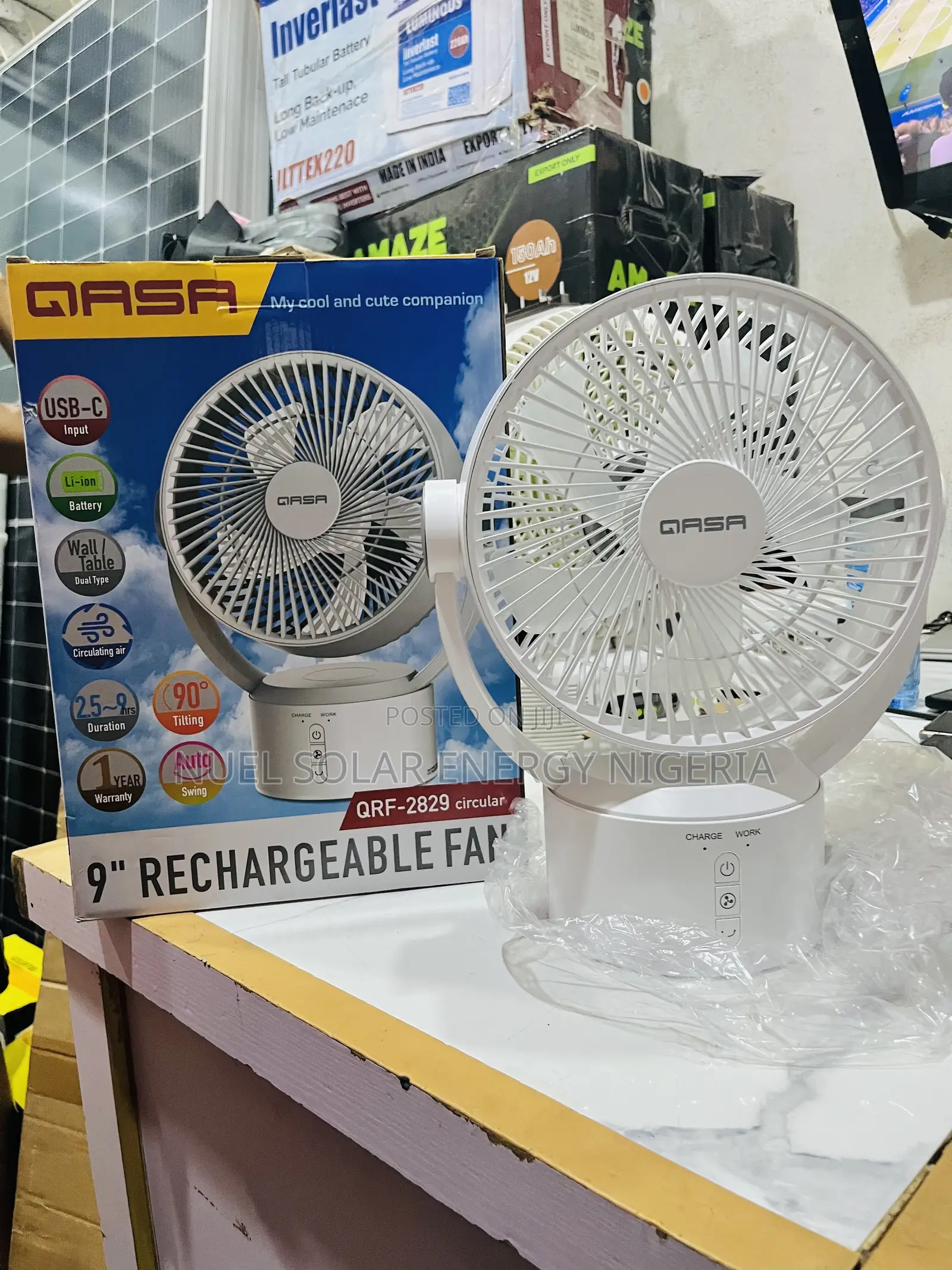 Qasa 9” Rechargeable Fan
