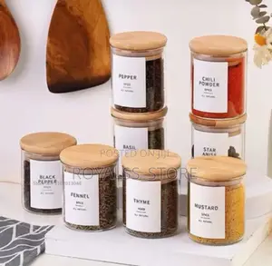 6pcs Small Round Spice Jar With Bamboo Lid Spice Container