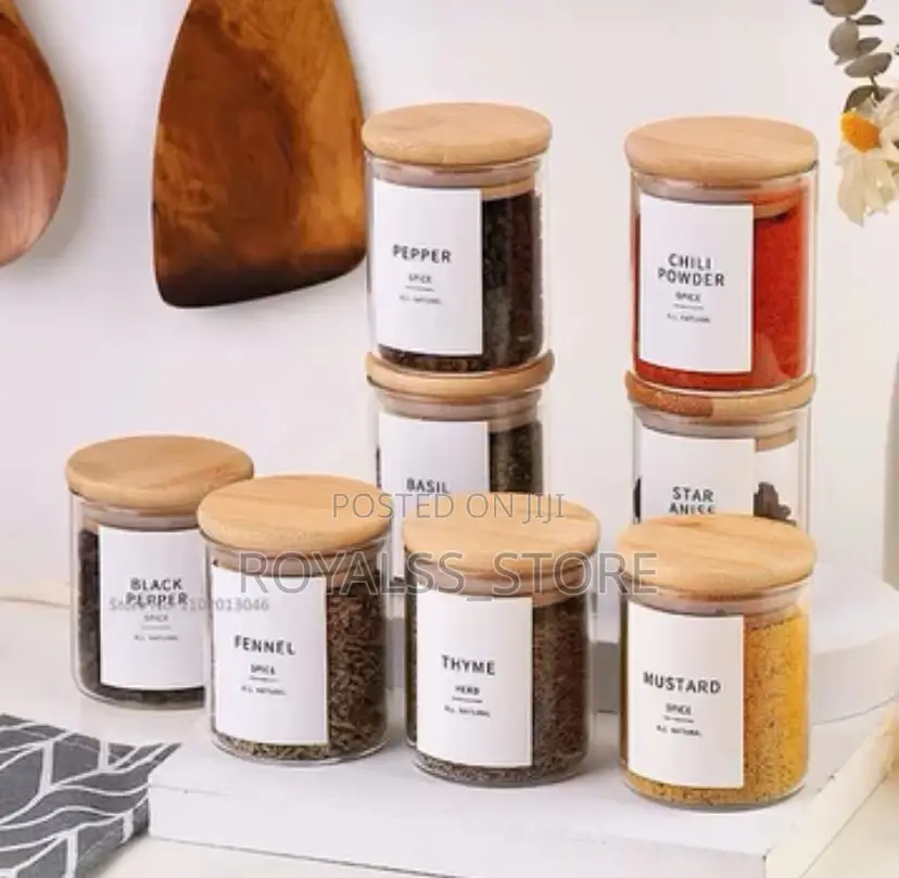 6pcs Small Round Spice Jar With Bamboo Lid Spice Container
