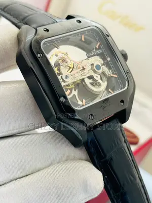 Cartier Quality Luxury Men Chronograph Genuine Leather Wristwatch