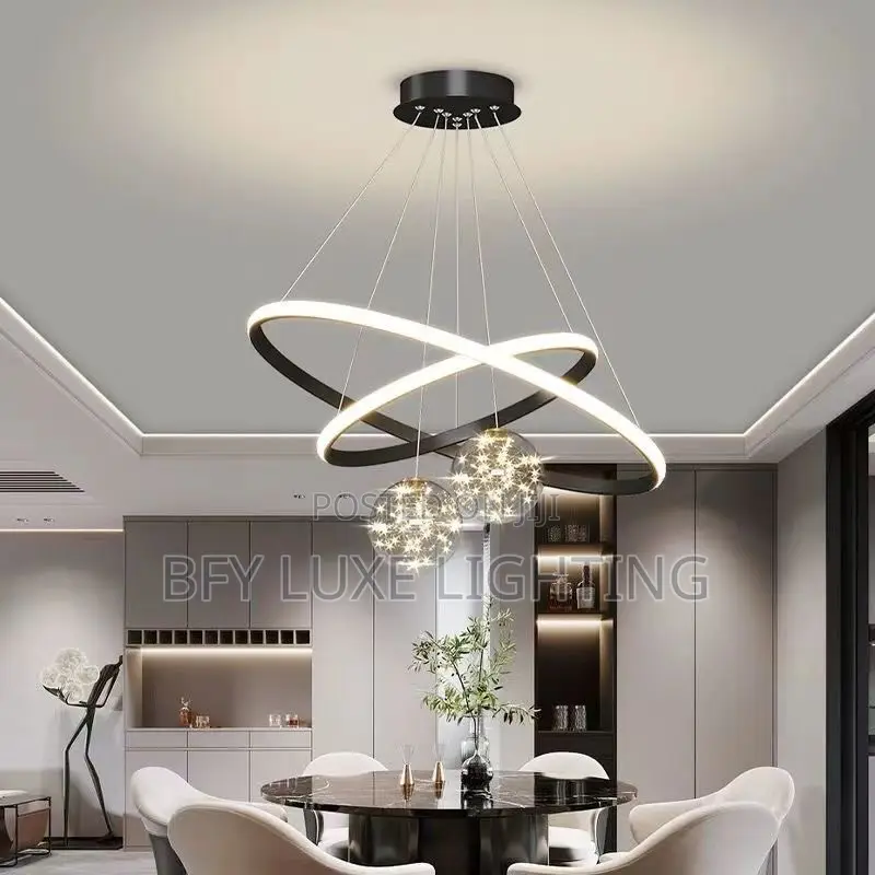 Futuristic Orbit Ring Chandelier With Crystal Starburst Globes