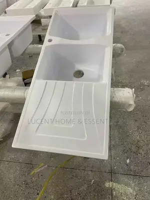 Premium Double Bowl Kitchen Sink With Drainboard - Pure White