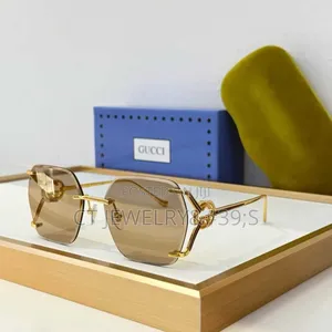 Designer Inspired Rimless Sunglasses Gold Frame, Gradient Lenses