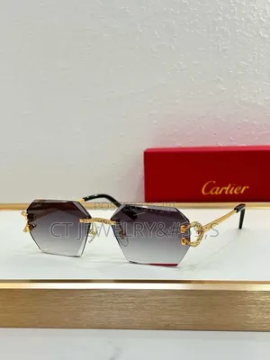 Cartier Luxury Rimless Hexagonal Sunglasses Gold Frame,Gradient Lenses