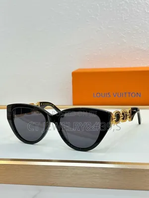 Luxury Cateye Sunglasses Black Frame, Gold Chain Detail, Shades