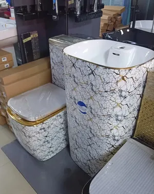Luxury Marble Design One-Piece Toilet Pedestal Wash Basin Set